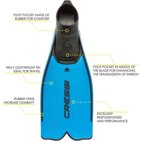 Cressi Mens Blue Black Snorkeling Scuba Full Foot Rondinella Fins Size mens 6.5 - Picture 2 of 10